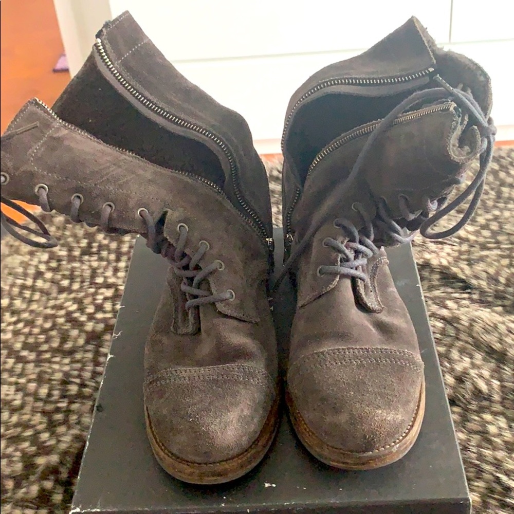 All Saints fur lined combat boots in suede